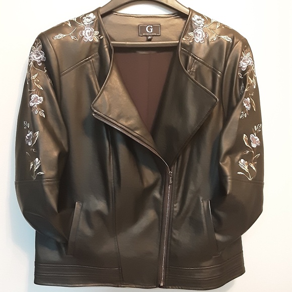 BLACK EMBROIDERED MOTO JACKET XL - Picture 1 of 7